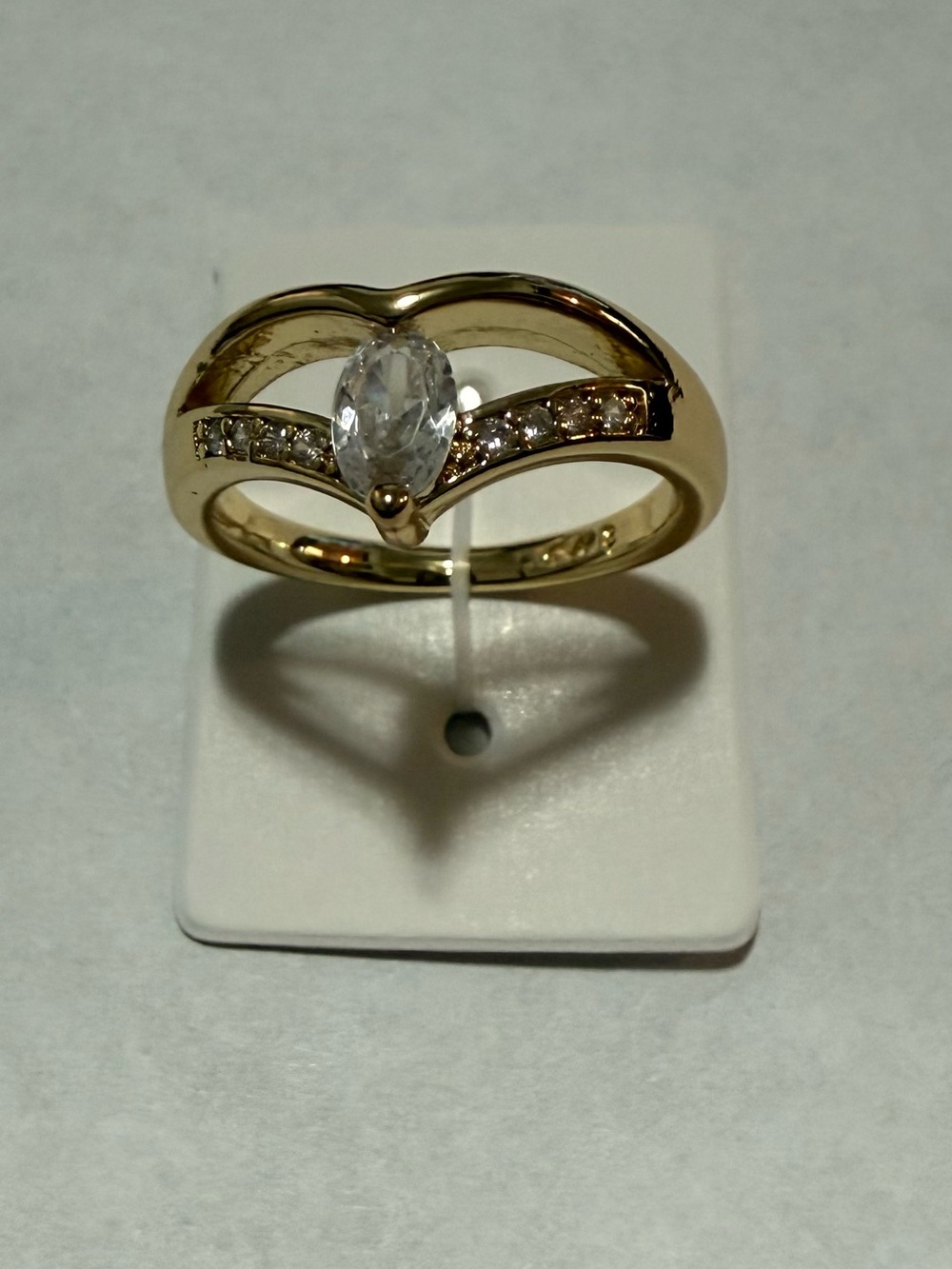 14k Gold Electroplated Oval-Center Cubic Zirconia Ring